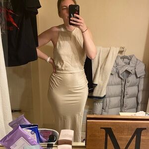 Elegant Cream Sleeveless Dress